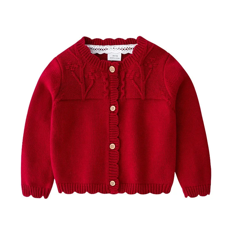 Girls Red Plaid Knitted Cardigan