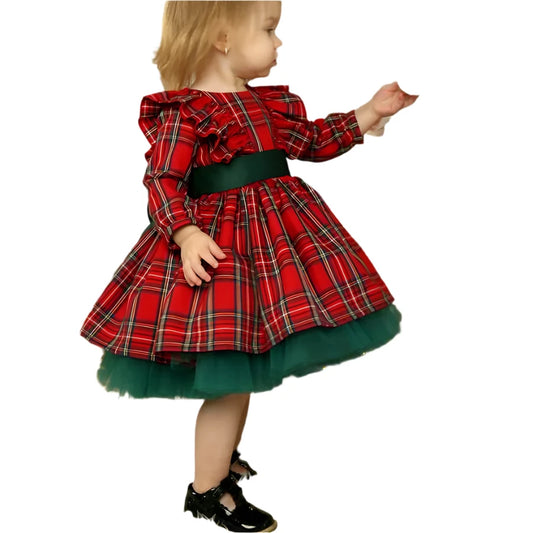 Girls Red Tartan Christmas Dress