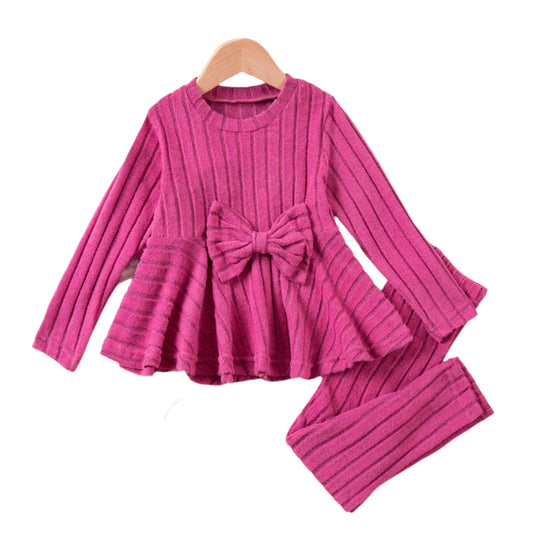 Girls Ribbed Tunic and Leggings Set Fushia