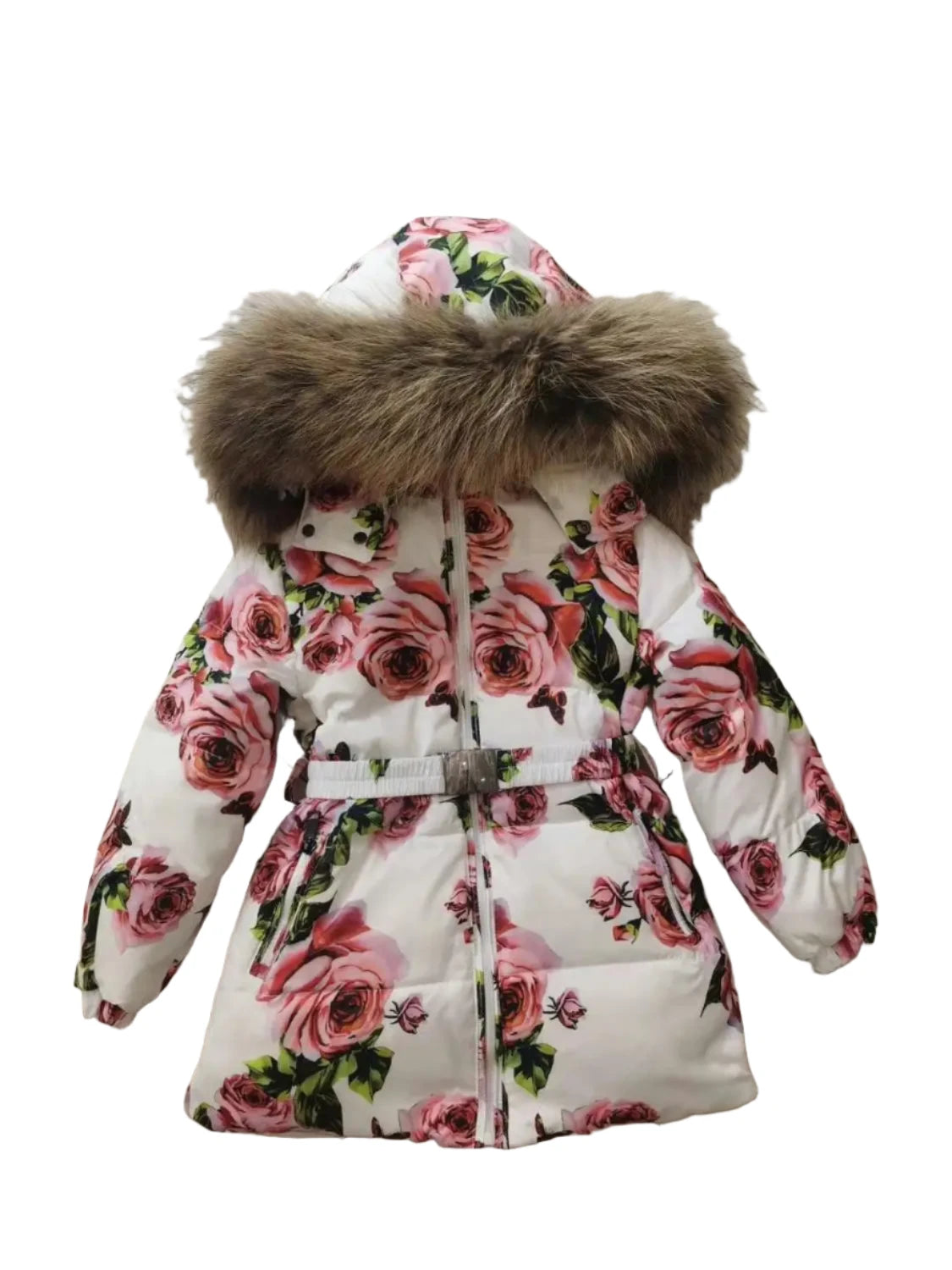 Girls Rose Printed Winter Coat