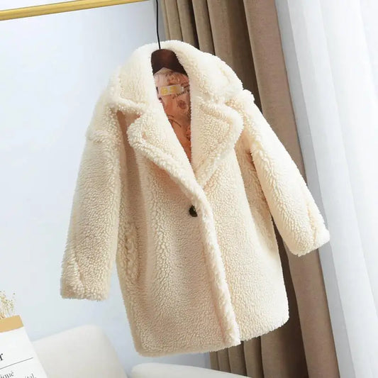 Girls Shearling Ivory Coat *Preorder