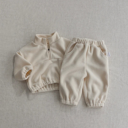 Girls Two Quarter Zip Jogger Ivory