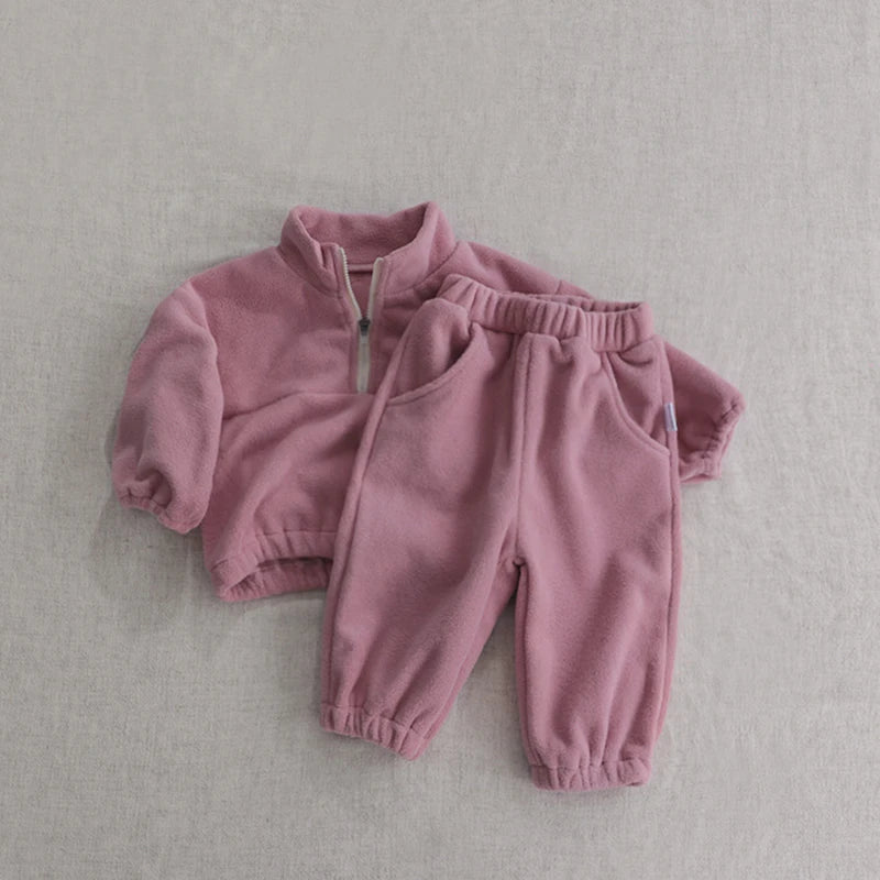 Girls Two Quarter Zip Jogger Pink