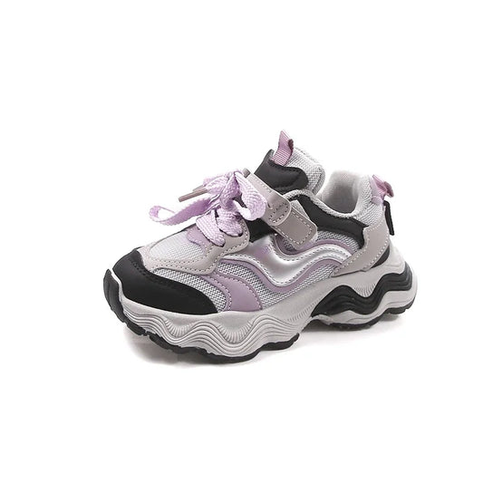 Girls White Leather Lilac Swirl Trainers