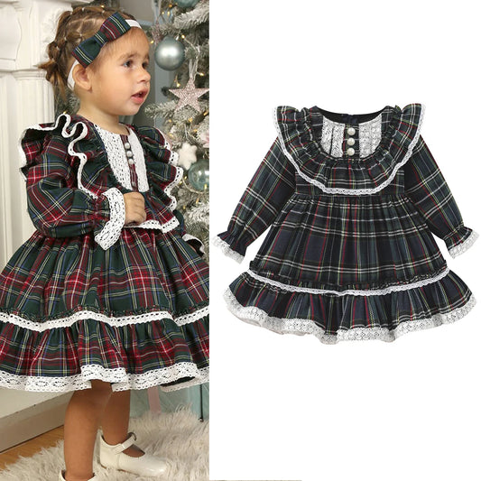 Girls green Tartan Christmas Dress