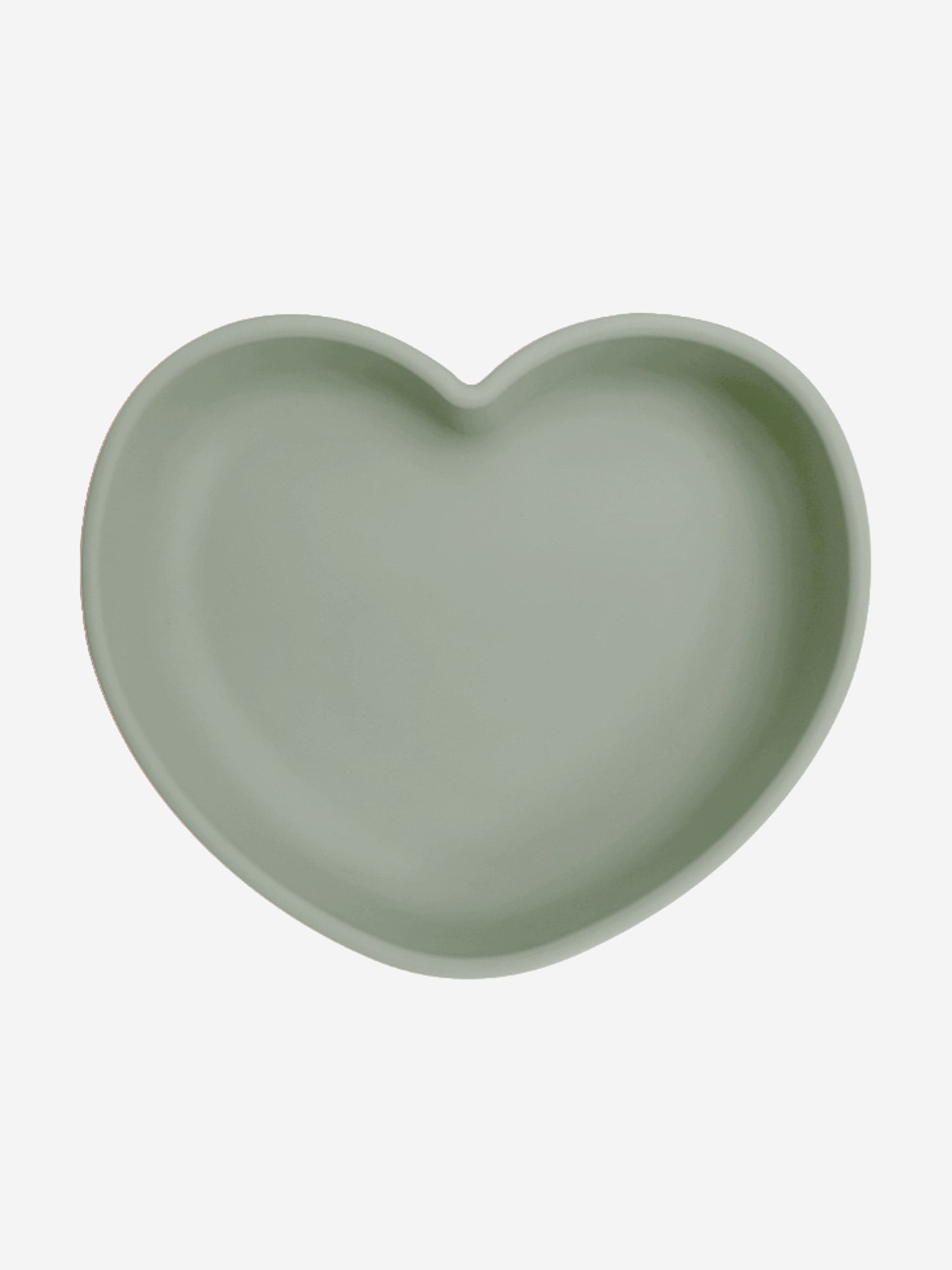 Green silicone heart suction plate, smooth shallow dish for kids’ meals