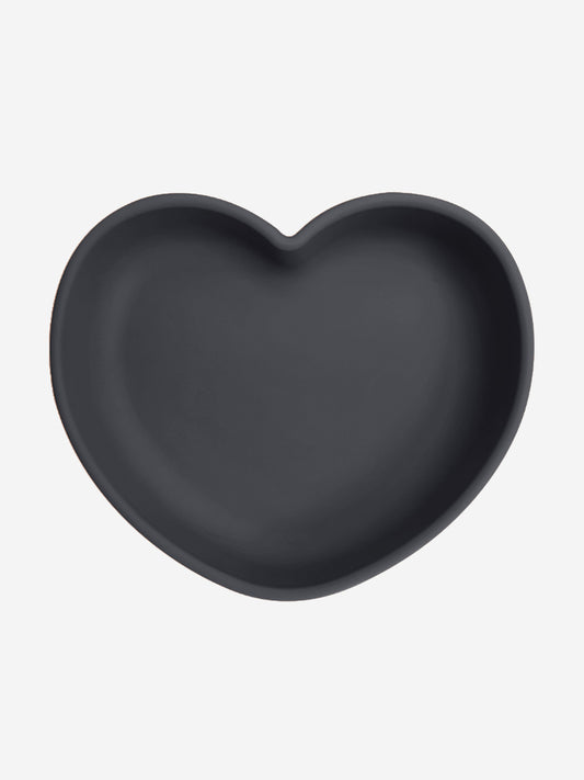 Grey silicone heart-shaped suction plate, smooth rounded edges