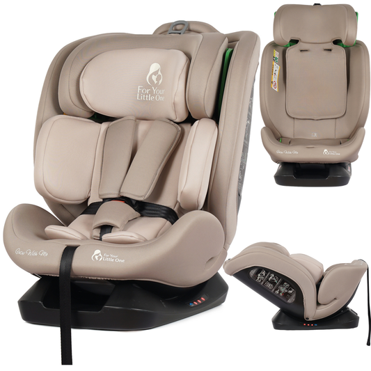 Latte beige i-Size infant car seat with padded headrest and 5-point harness