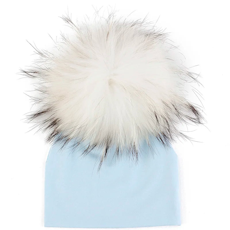 Newborn First Size large Pom Pom Hat 'Real Fur'