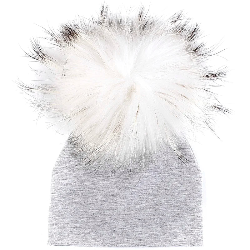 Newborn First Size large Pom Pom Hat 'Real Fur'