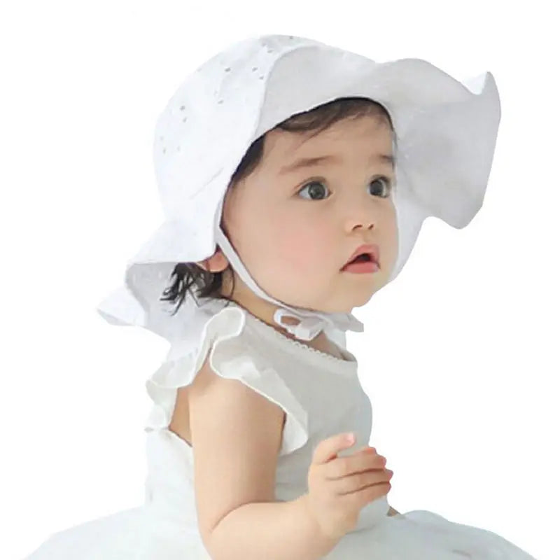 Baby Girls Summer Sun Hat with Wide Brim - Pink or White