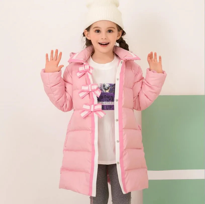 Girls Pink and White trim Long Length Coat