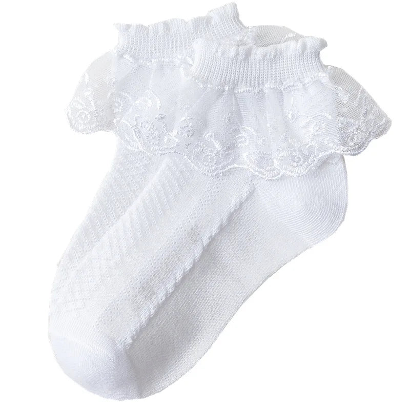 White frilly ankle socks—ten pairs, lace-style ruffle cuff detail
