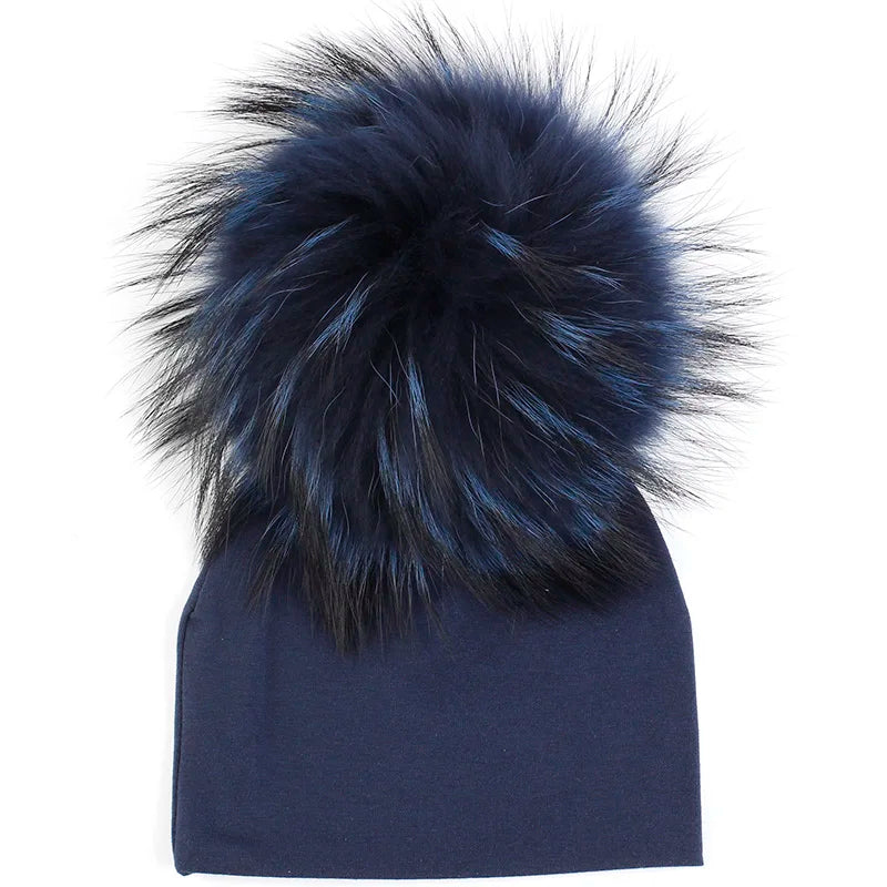 Newborn First Size large Pom Pom Hat 'Real Fur'