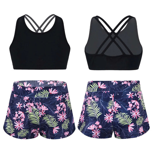Girls Navy and Pink Floral Gym Set