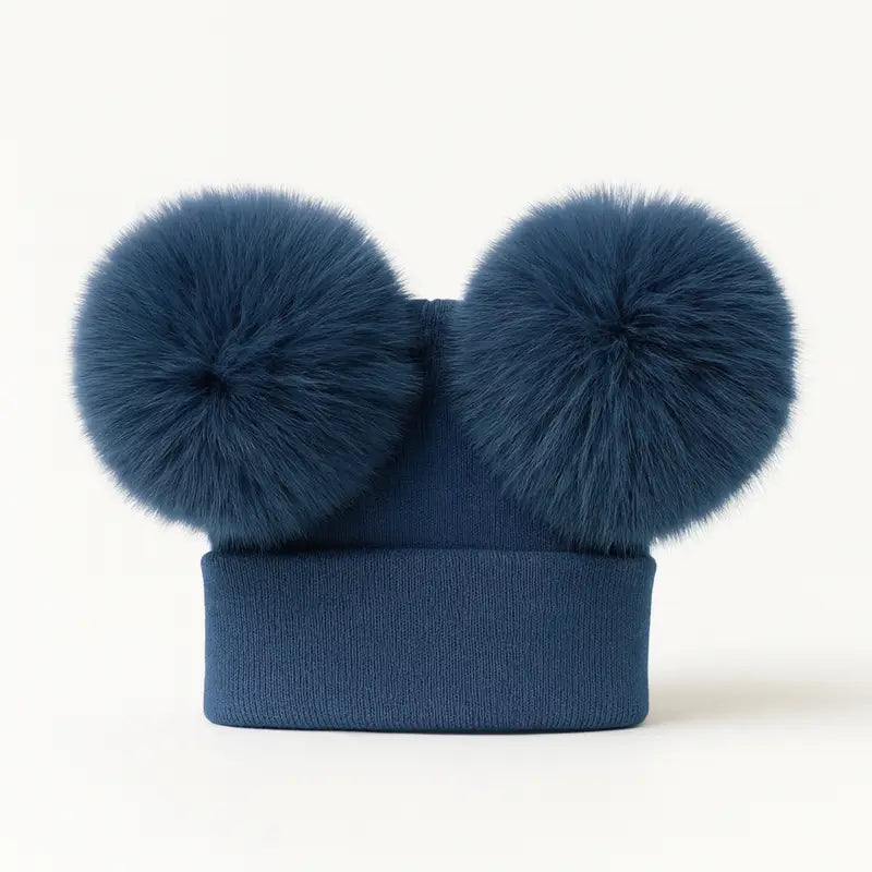 Double Pom Pom Hat Navy Blue Poms