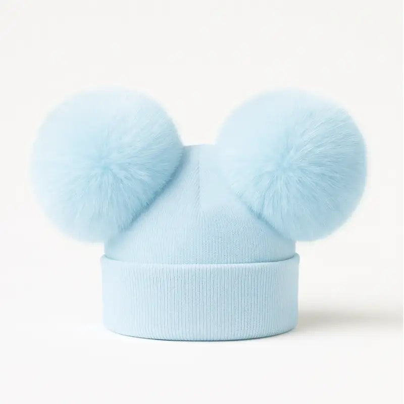 EvaBella Double Pom Pom Hat Sky Blue Poms