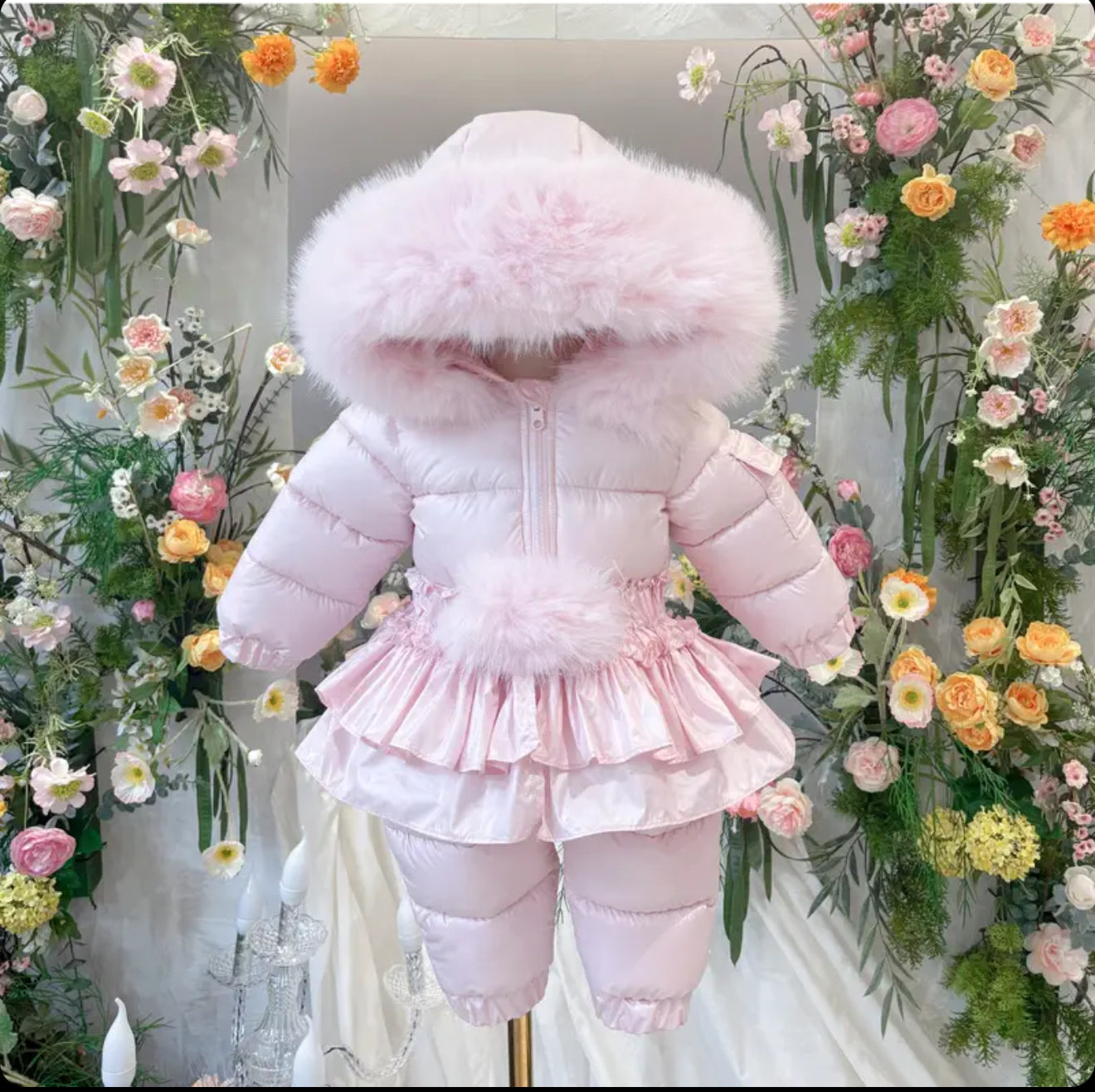 EvaBella Signature Winter Snowsuit with Detachable Skirt–BabyPink