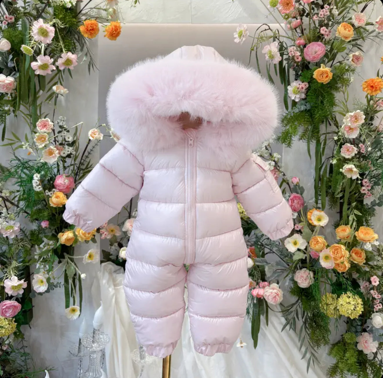 EvaBella Signature Winter Snowsuit with Detachable Skirt–BabyPink