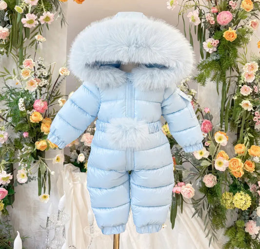 EvaBella Signature Winter Snowsuit with Detachable Belt –Baby Blue