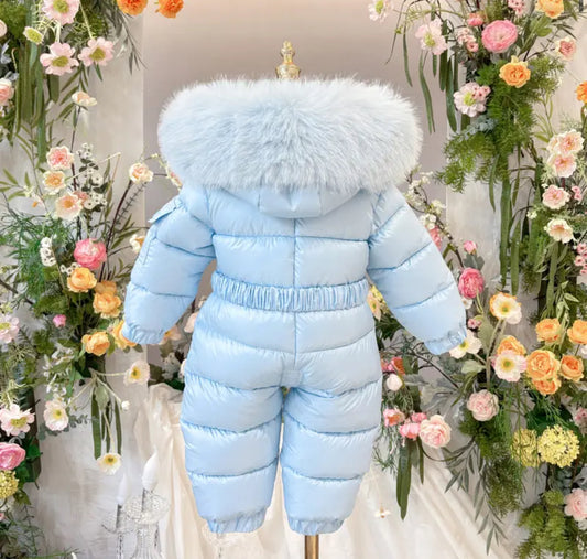 EvaBella Signature Winter Snowsuit with Detachable Belt –Baby Blue
