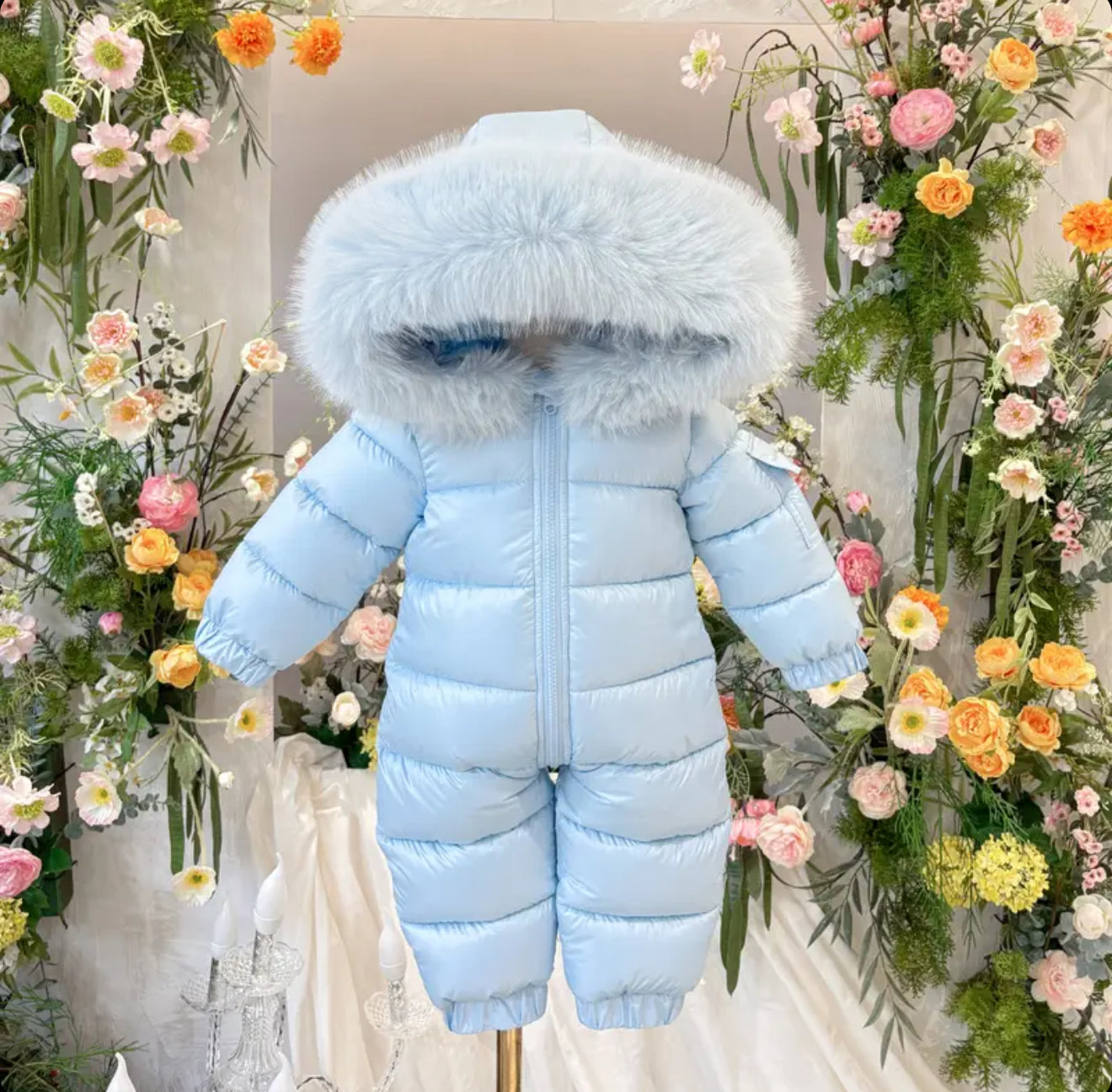 EvaBella Signature Winter Snowsuit with Detachable Belt –Baby Blue