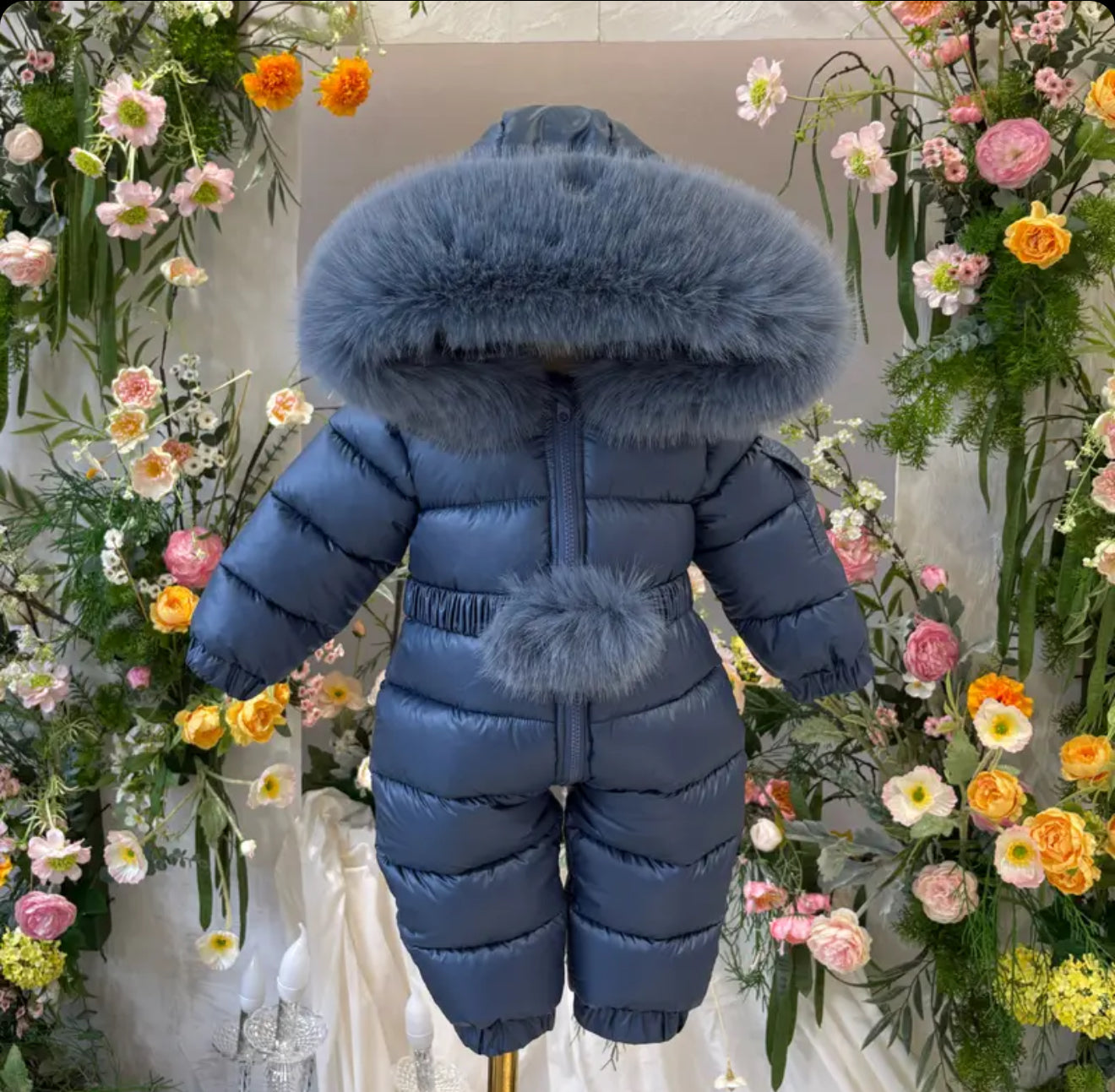 EvaBella Signature Winter Snowsuit with Detachable Belt – Navy Blue