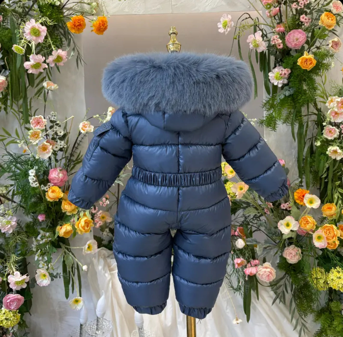 EvaBella Signature Winter Snowsuit with Detachable Belt – Navy Blue