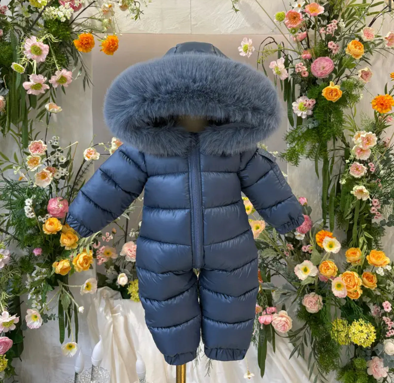 EvaBella Signature Winter Snowsuit with Detachable Belt – Navy Blue