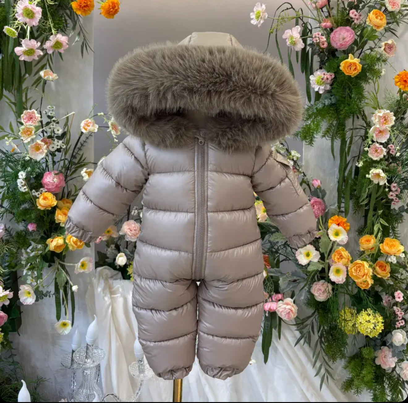 EvaBella Signature Winter Snowsuit with Detachable Belt – Irish Cream