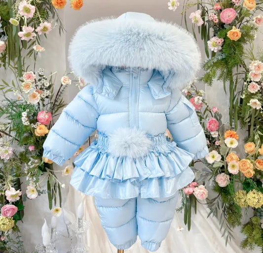 EvaBella Signature Winter Snowsuit with Detachable Skirt– Baby Blue