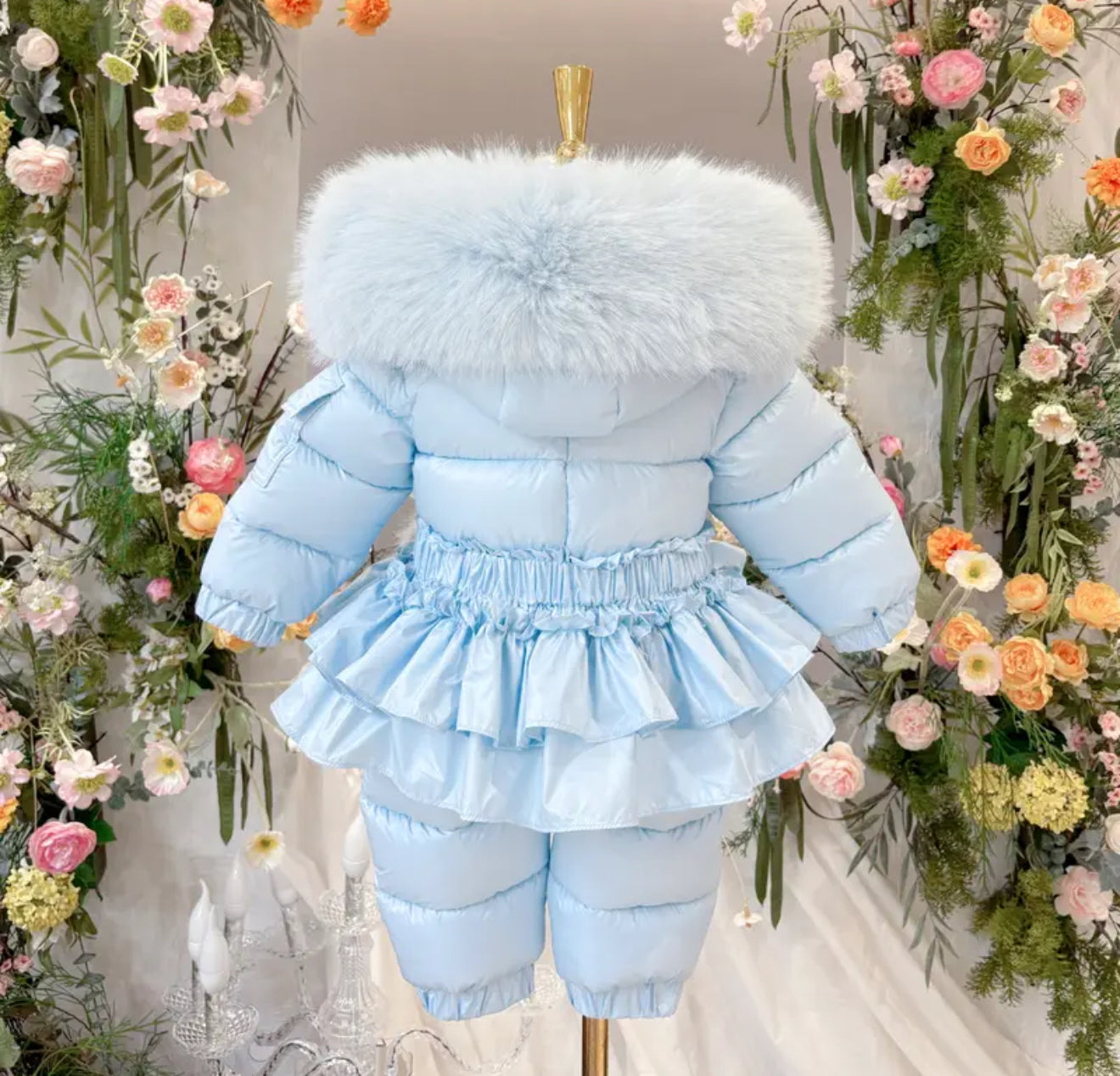EvaBella Signature Winter Snowsuit with Detachable Skirt– Baby Blue