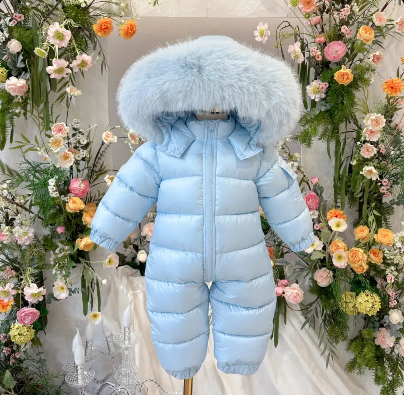 EvaBella Signature Winter Snowsuit with Detachable Skirt– Baby Blue