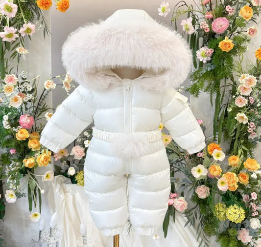 EvaBella Signature Winter Snowsuit with Detachable Belt – cream
