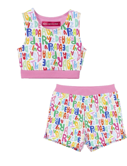 Agatha Ruiz de la Prada Pink Graffiti Shorts and Crop Set