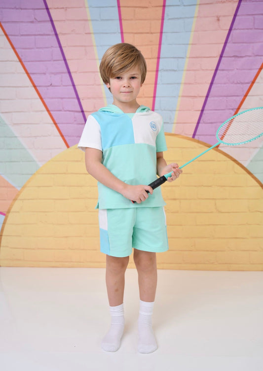 Little Dudes Aqua Shorts & Hooded T shirt *Preorder