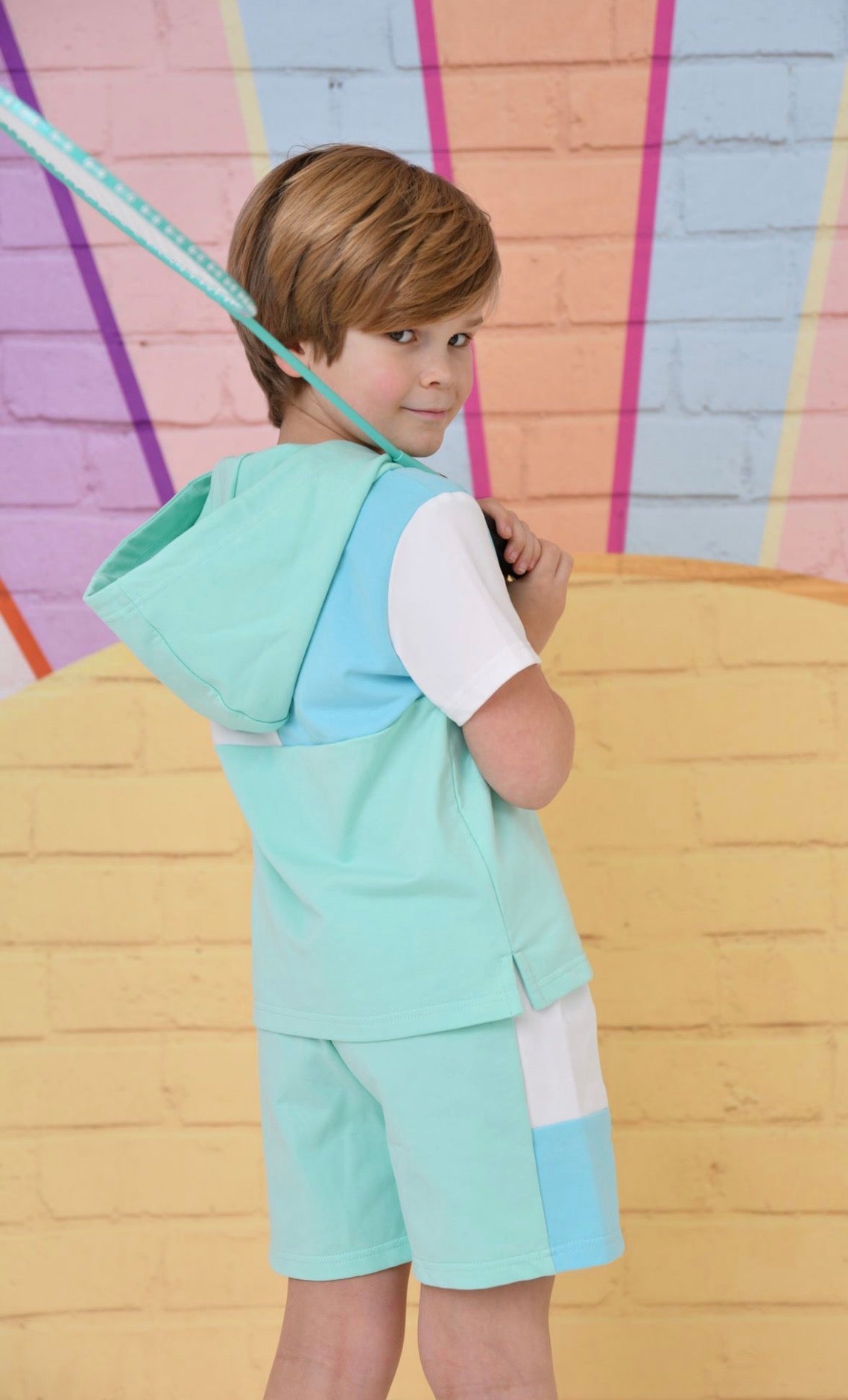 Little Dudes Aqua Shorts & Hooded T shirt *Preorder