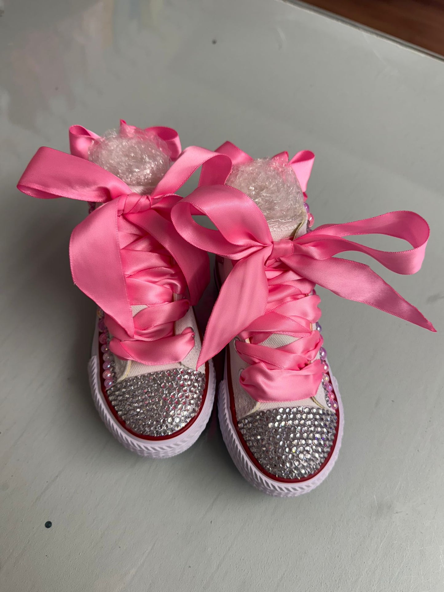 Dolly Bling Canvas Baseball Boots Baby Pink Bubble Pearls