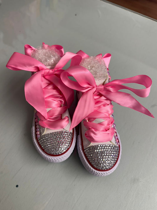 Dolly Bling Canvas Baseball Boots Baby Pink Bubble Pearls