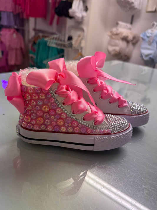 Dolly Bling Canvas Baseball Boots Baby Pink Bubble Pearls