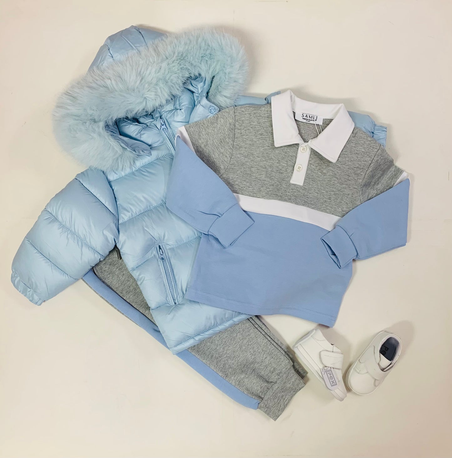 Boys Three-Tone Grey, White and Blue 2pc