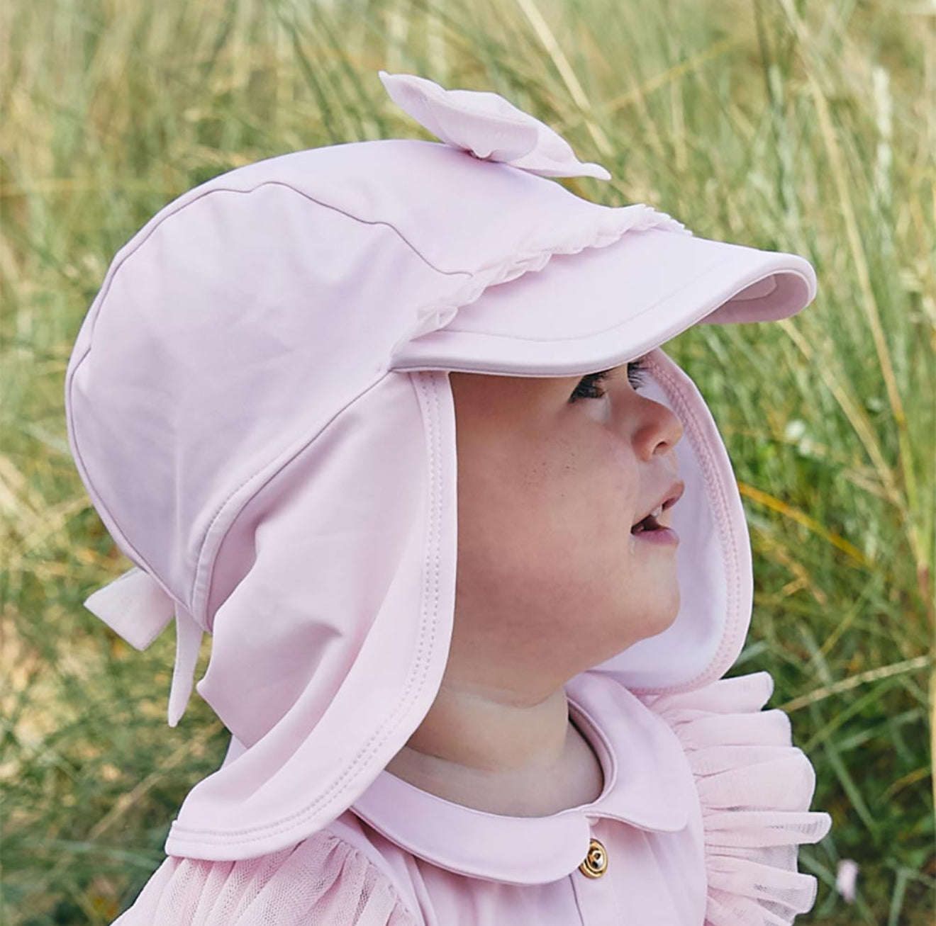 Caramelo Kids Girls Pink Tulle Bow Sunsafe Hat (UPF 50)