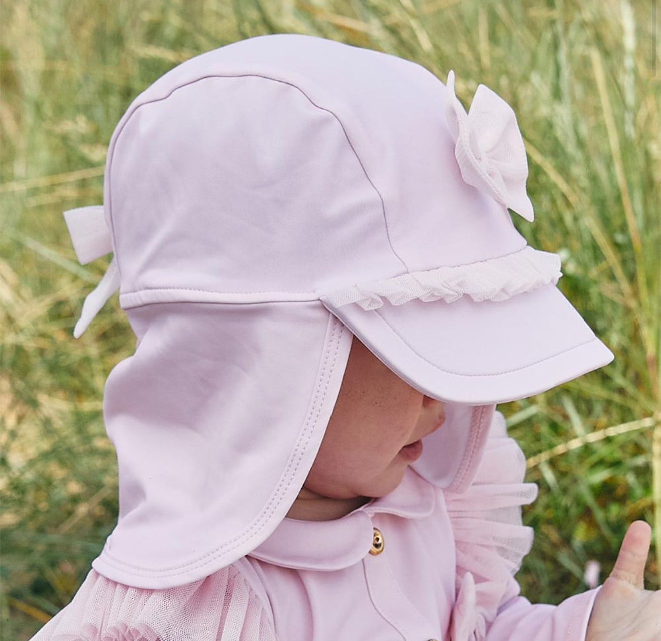 Caramelo Kids Girls Pink Tulle Bow Sunsafe Hat (UPF 50)