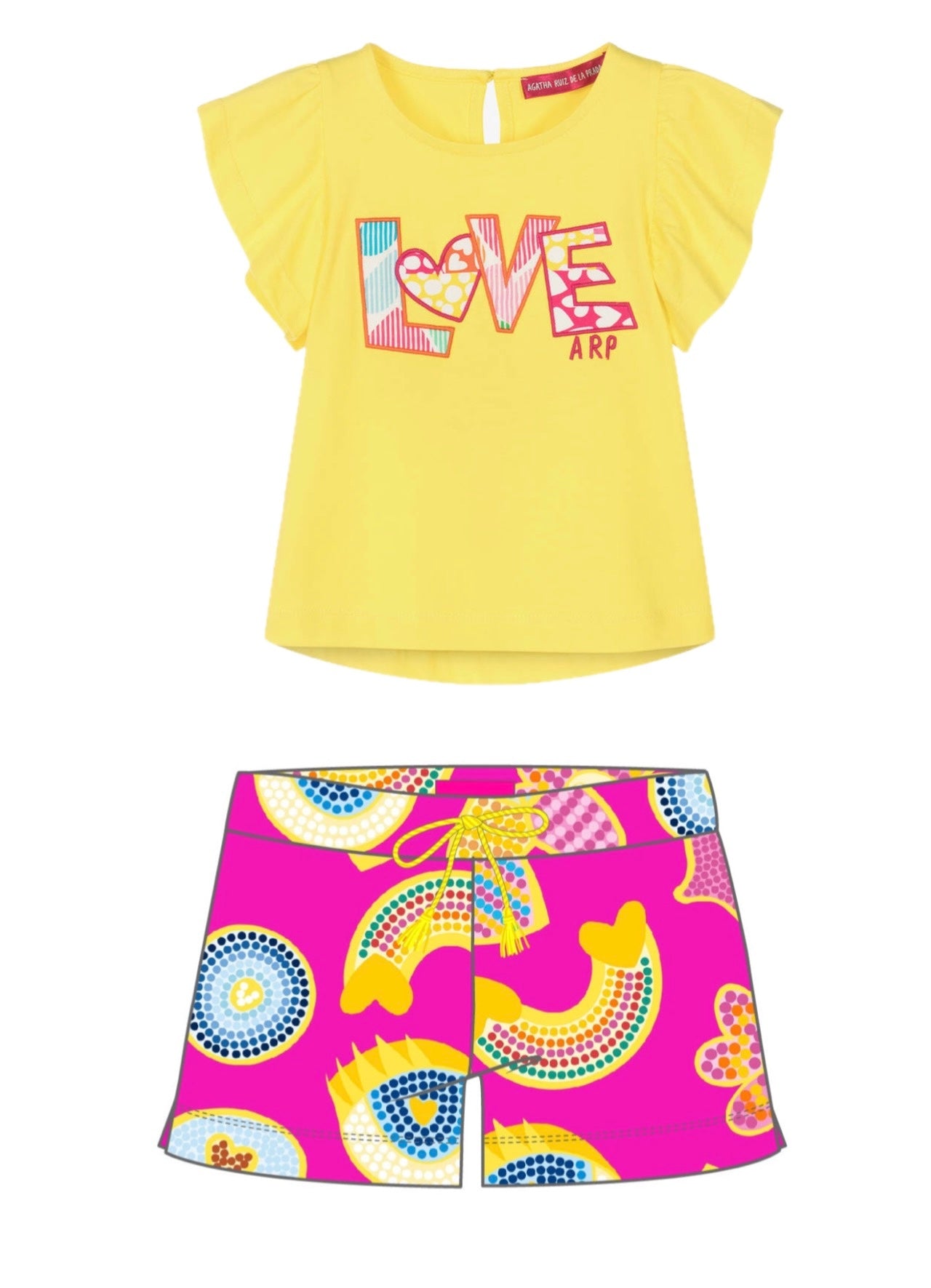 Agatha Ruiz de la Prada Guadalajara Yellow T shirt and Multi Shorts Set