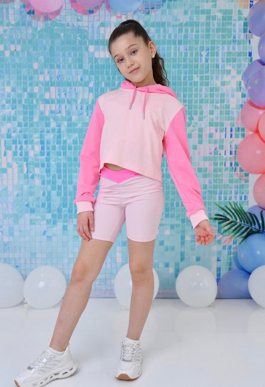 D by Dolly Girls Cherry Bright Pink On Pink Activewear Hoodie | Ages 2-12 Years