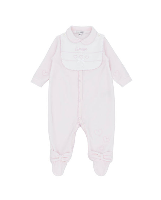 Blues Baby Girls Almelo Pink Velour with Detachable Bib