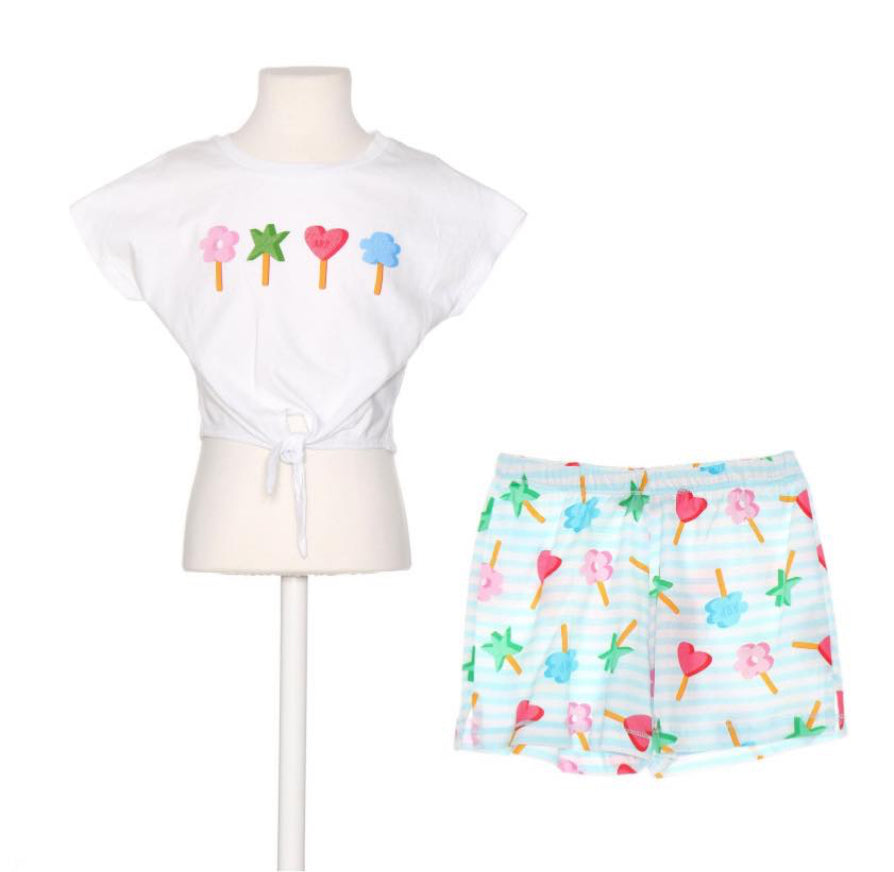 Agatha Ruiz de la Prada Girls Formentera Sky Ice Lolly Shorts & White T shirt