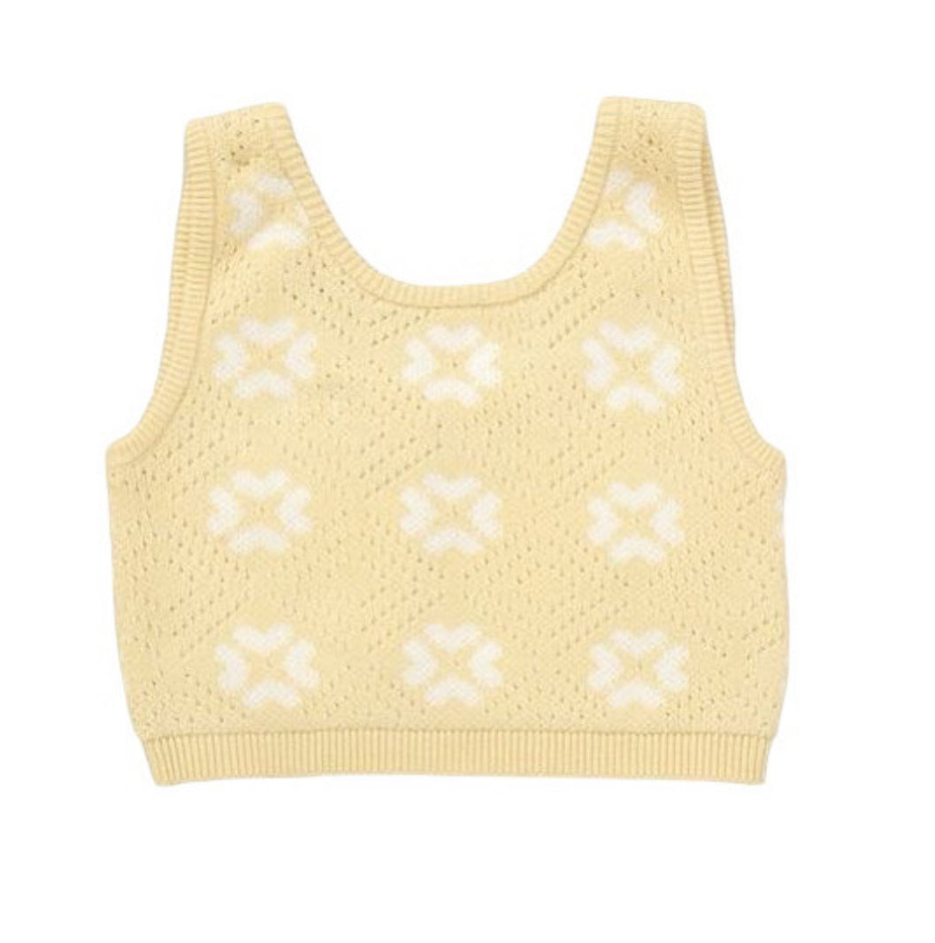 Girls Knitted Lemon Daisy Print Shorts Set