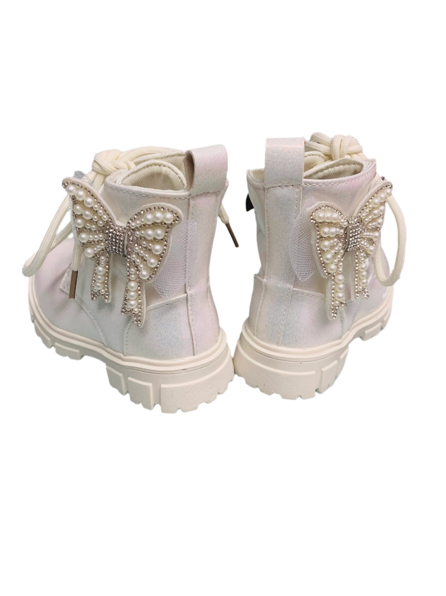 Girls Silver Pearl Butterfly Boots