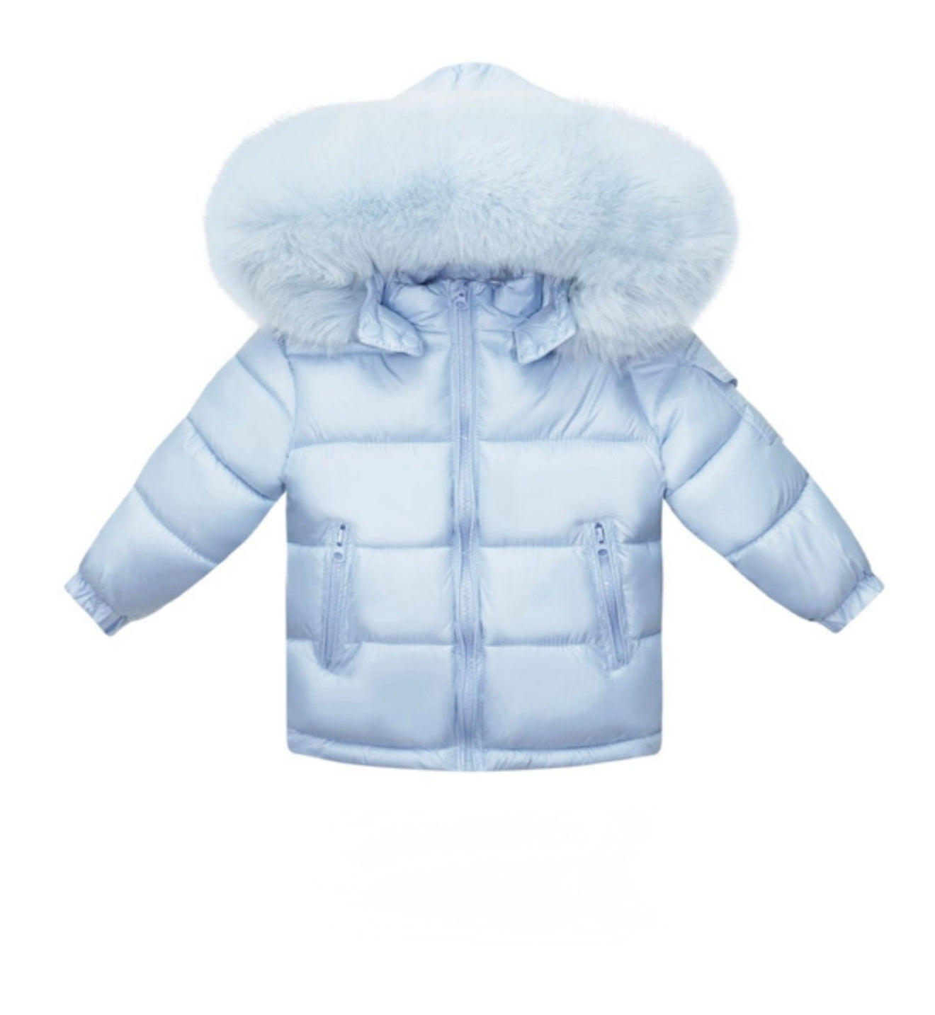 Baby Blue Coat with faux fur hood